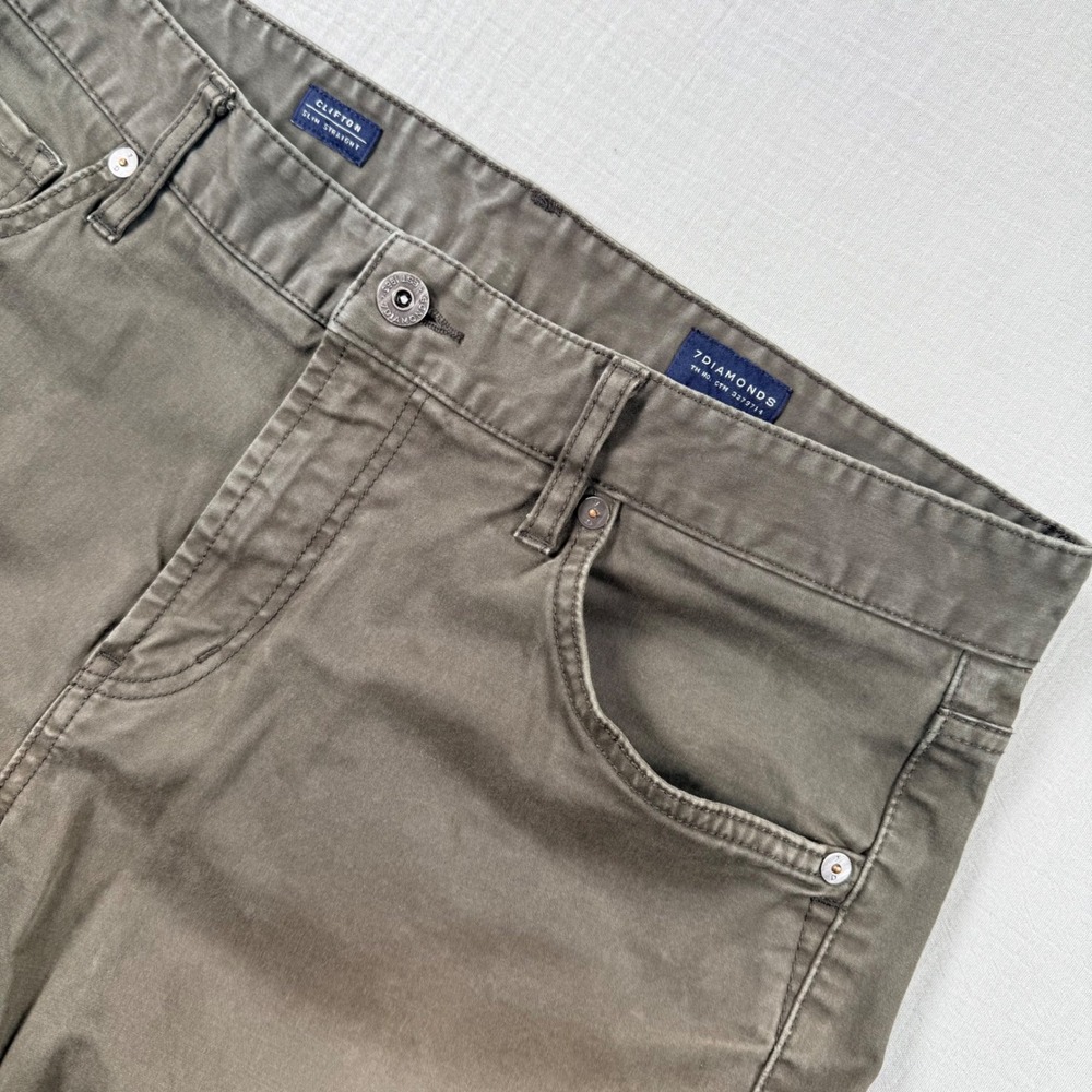 7Diamonds Clifton Slim Straight Pants Men 32x34 (32x33) Olive Green Chino Preppy